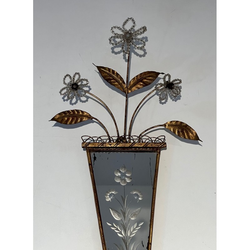 Paire d'Appliques en Métal Doré à Miroirs Gravés à Décors, | Maison Barrois