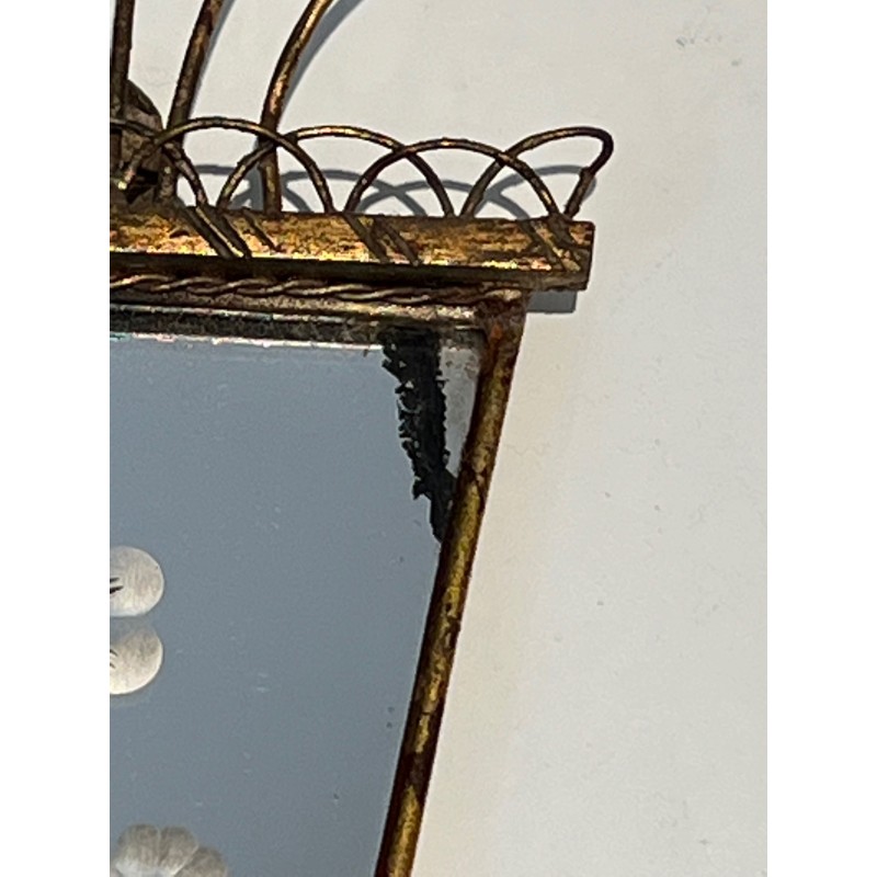 Paire d'Appliques en Métal Doré à Miroirs Gravés à Décors, | Maison Barrois