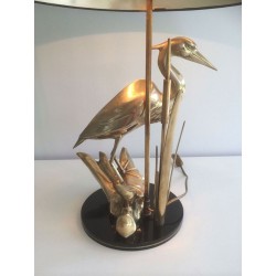 Lampe de Table en Laiton Représentant un Héron, Travail Français, vers 1970