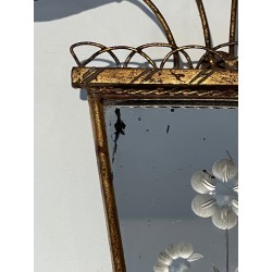 Paire d'Appliques en Métal Doré à Miroirs Gravés à Décors, | Maison Barrois