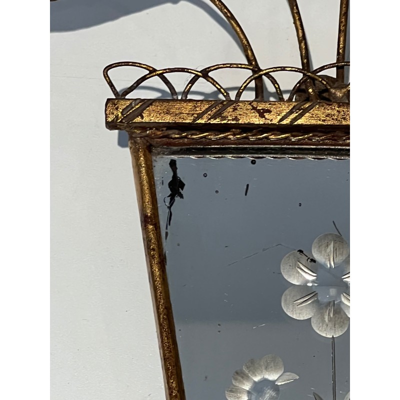 Pair of Sconces with Engraved Mirror and Beaded Flowers, N | Maison Barrois