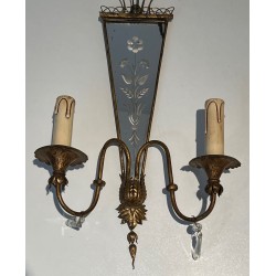 Paire d'Appliques en Métal Doré à Miroirs Gravés à Décors, | Maison Barrois