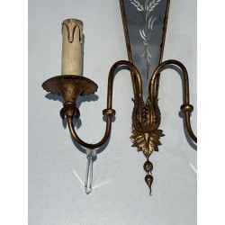 Paire d'Appliques en Métal Doré à Miroirs Gravés à Décors, | Maison Barrois