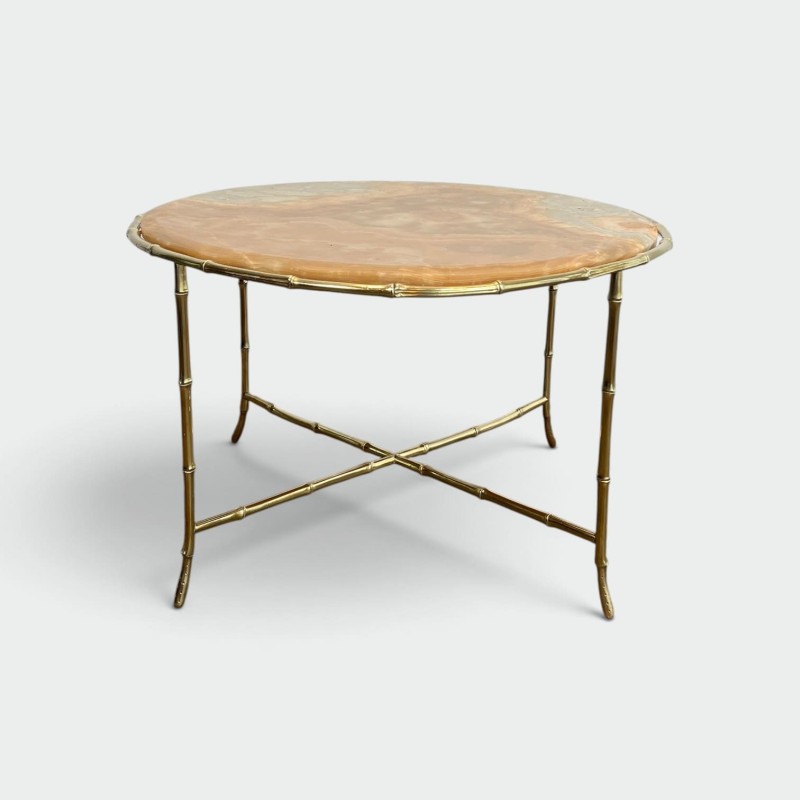 Table Basse Ronde en Bronze Façon Faux-Bambou à Plateau d' | Maison Barrois