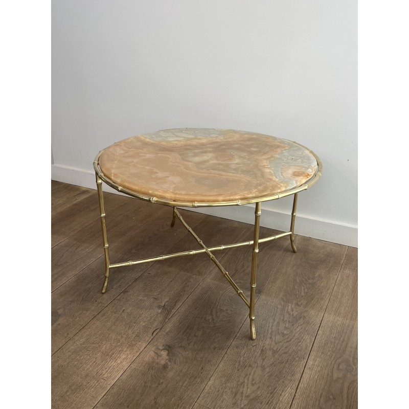 Table Basse Ronde en Bronze Façon Faux-Bambou à Plateau d' | Maison Barrois
