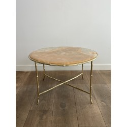 Table Basse Ronde en Bronze Façon Faux-Bambou à Plateau d' | Maison Barrois