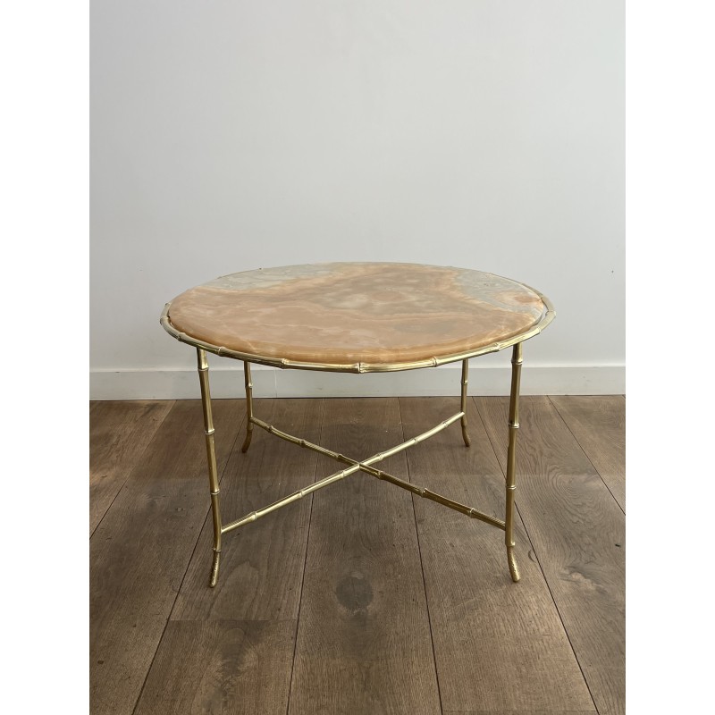 Table Basse Ronde en Bronze Façon Faux-Bambou à Plateau d' | Maison Barrois