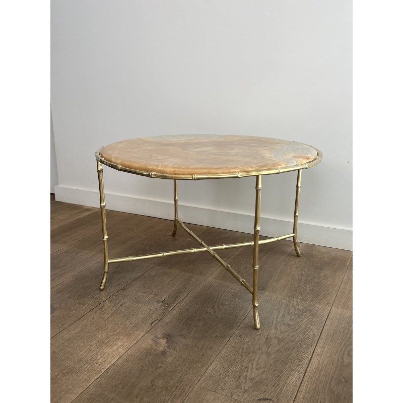 Table Basse Ronde en Bronze Façon Faux-Bambou à Plateau d' | Maison Barrois