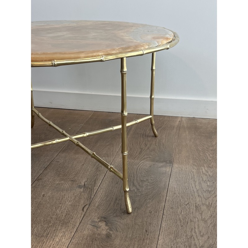 Table Basse Ronde en Bronze Façon Faux-Bambou à Plateau d' | Maison Barrois