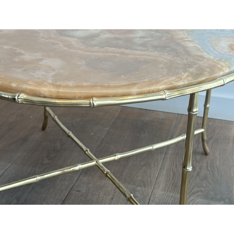 Table Basse Ronde en Bronze Façon Faux-Bambou à Plateau d' | Maison Barrois