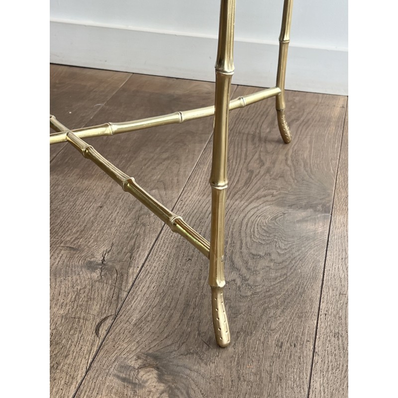 Round Coffee Table in Faux-Bamboo Bronze with an Onyx Top, | Maison Barrois