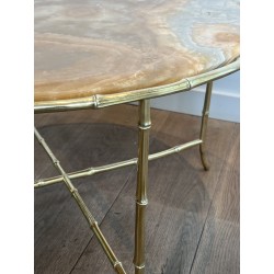 Table Basse Ronde en Bronze Façon Faux-Bambou à Plateau d' | Maison Barrois