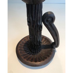 Paire de Bougeoirs Brutalistes en Bois Sculpté, Travail Français, vers 1950
