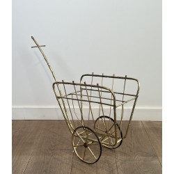 Rare Porte-Revues à Roulettes en Forme de Charrette en Bro | Maison Barrois