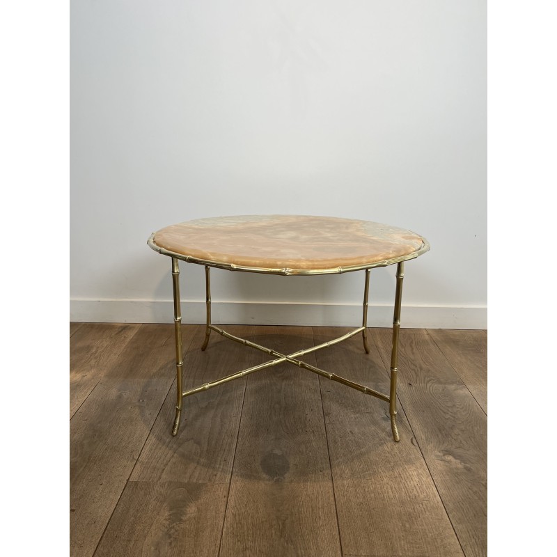 Table Basse Ronde en Bronze Façon Faux-Bambou à Plateau d' | Maison Barrois