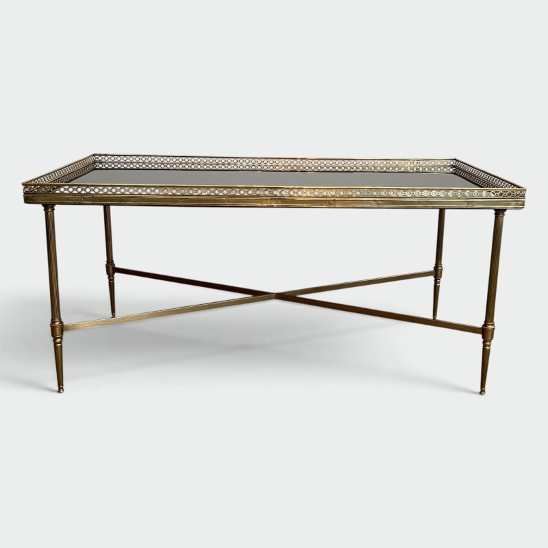 Rectangular Coffee Table in Brass with Openwork Gallery, B | Maison Barrois