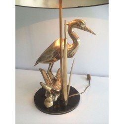 Lampe de Table en Laiton Représentant un Héron, Travail Français, vers 1970