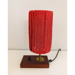 Petite Lampe Bois, Laiton et Laine, Travail Français, vers 1950