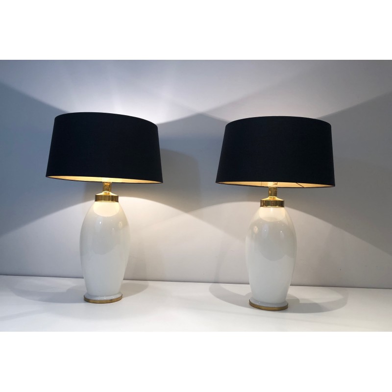 Paire de Lampes en Céramique Blanche de Forme Ovoïde à Mon | Maison Barrois