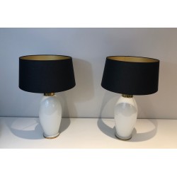 Paire de Lampes en Céramique Blanche de Forme Ovoïde à Mon | Maison Barrois