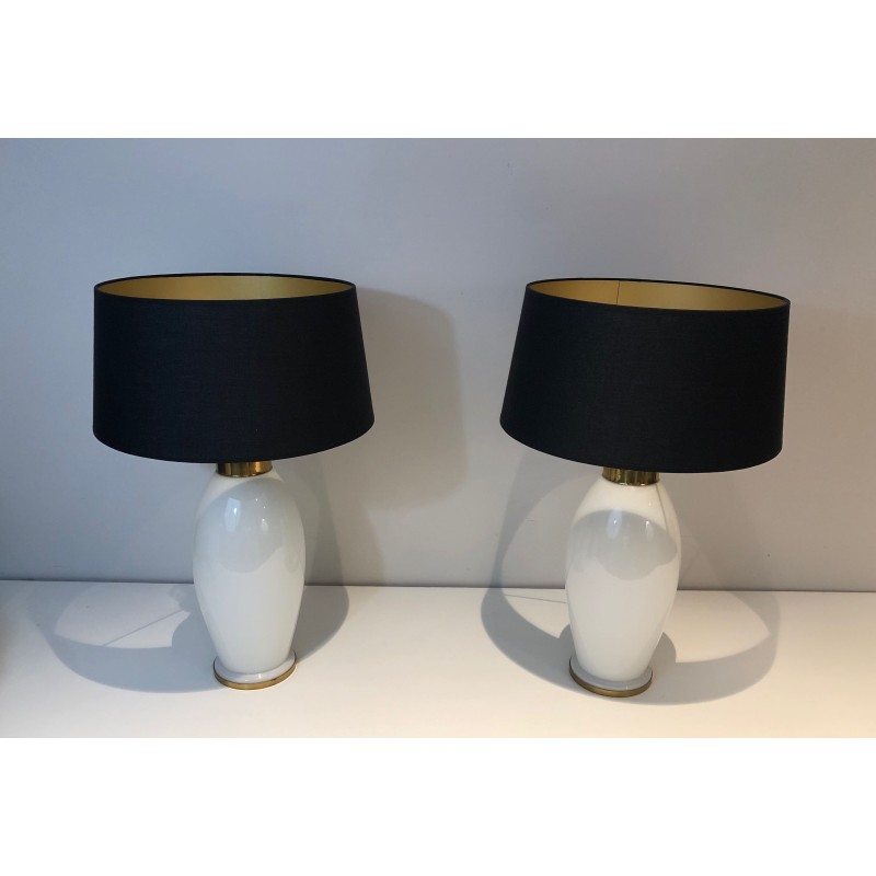 Paire de Lampes en Céramique Blanche de Forme Ovoïde à Mon | Maison Barrois