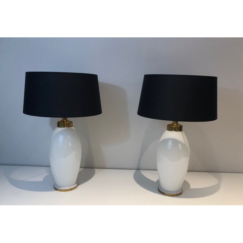 Paire de Lampes en Céramique Blanche de Forme Ovoïde à Mon | Maison Barrois