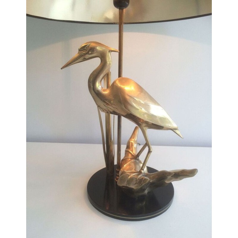 Lampe de Table en Laiton Représentant un Héron, Travail Français, vers 1970