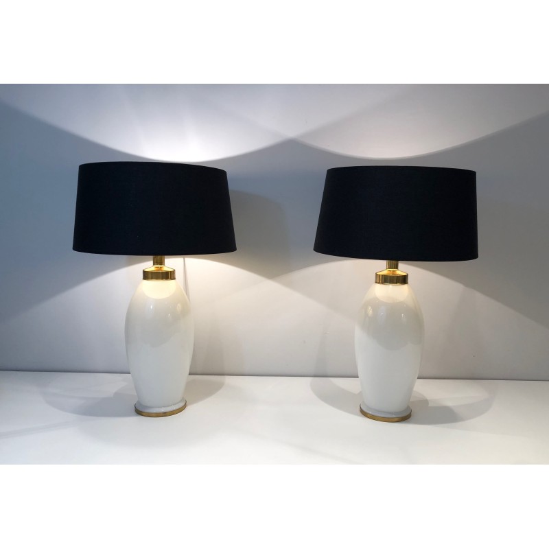 Paire de Lampes en Céramique Blanche de Forme Ovoïde à Mon | Maison Barrois