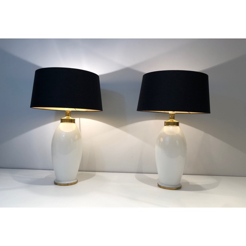 Paire de Lampes en Céramique Blanche de Forme Ovoïde à Mon | Maison Barrois