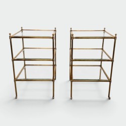 Pair of Side Tables in Brass with Three Glass Tiers, Neocl | Maison Barrois
