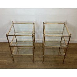 Pair of Side Tables in Brass with Three Glass Tiers, Neocl | Maison Barrois