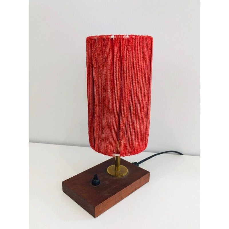 Petite Lampe Bois, Laiton et Laine, Travail Français, vers 1950