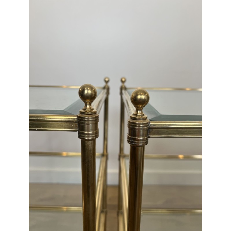 Pair of Side Tables in Brass with Three Glass Tiers, Neocl | Maison Barrois