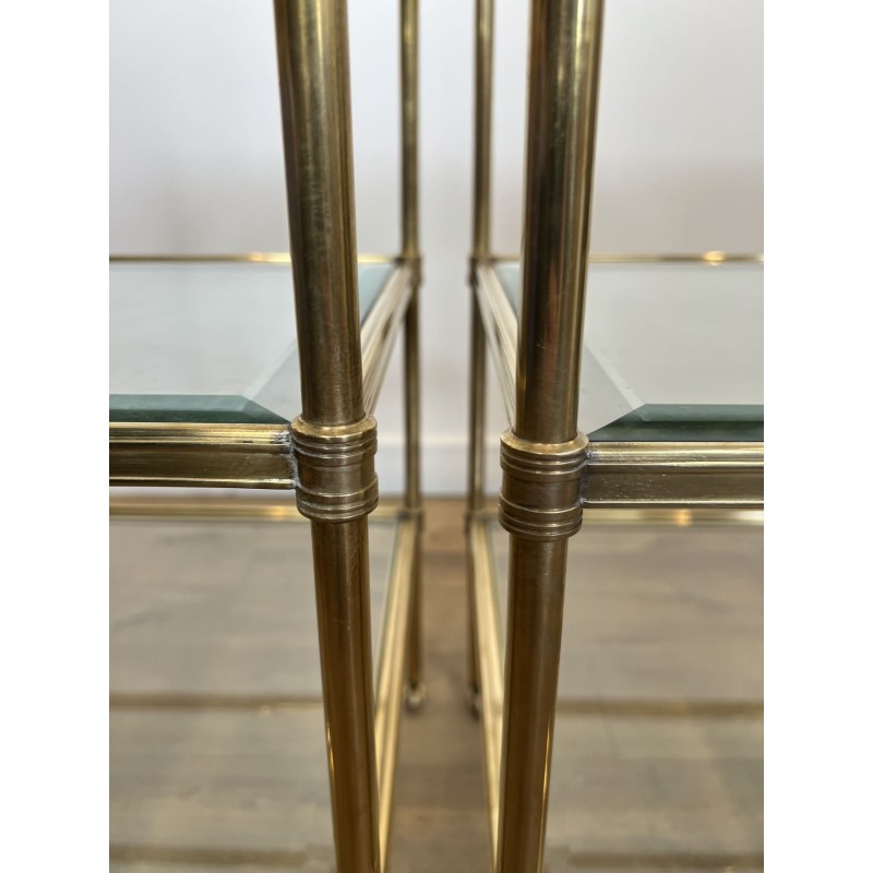Pair of Side Tables in Brass with Three Glass Tiers, Neocl | Maison Barrois