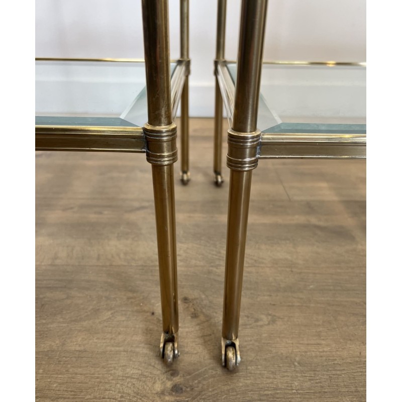 Pair of Side Tables in Brass with Three Glass Tiers, Neocl | Maison Barrois