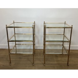 Pair of Side Tables in Brass with Three Glass Tiers, Neocl | Maison Barrois
