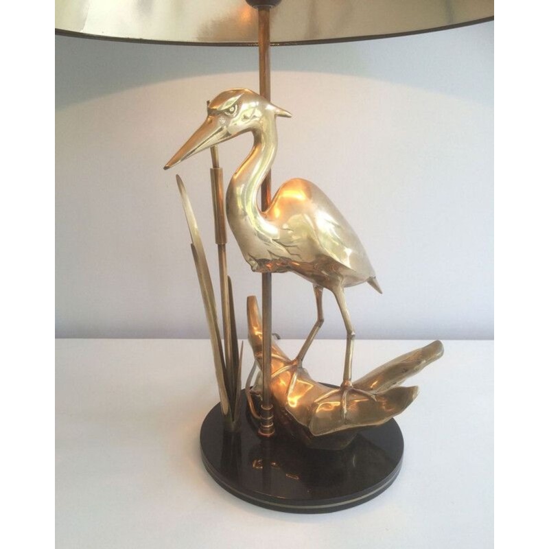 Lampe de Table en Laiton Représentant un Héron, Travail Français, vers 1970
