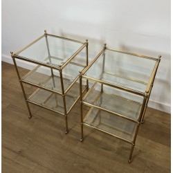 Pair of Side Tables in Brass with Three Glass Tiers, Neocl | Maison Barrois