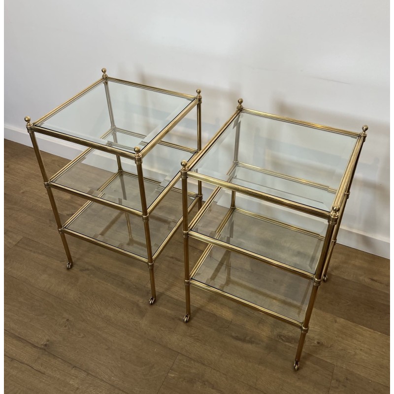 Pair of Side Tables in Brass with Three Glass Tiers, Neocl | Maison Barrois
