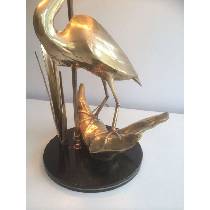 Lampe de Table en Laiton Représentant un Héron, Travail Français, vers 1970