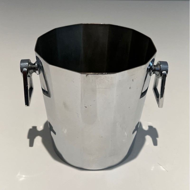 Faceted Cut-Cornered Champagne Bucket in Silvered Metal wi | Maison Barrois