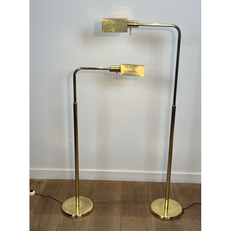 Pair of Brass Floor Reading Lamps with Adjustable Height a | Maison Barrois