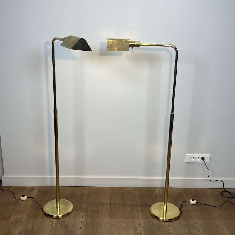 Pair of Brass Floor Reading Lamps with Adjustable Height a | Maison Barrois