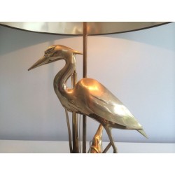 Lampe de Table en Laiton Représentant un Héron, Travail Français, vers 1970