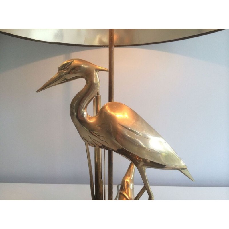 Lampe de Table en Laiton Représentant un Héron, Travail Français, vers 1970