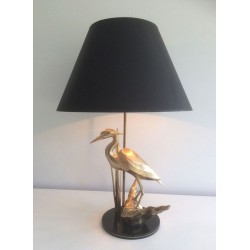 Lampe de Table en Laiton Représentant un Héron, Travail Français, vers 1970
