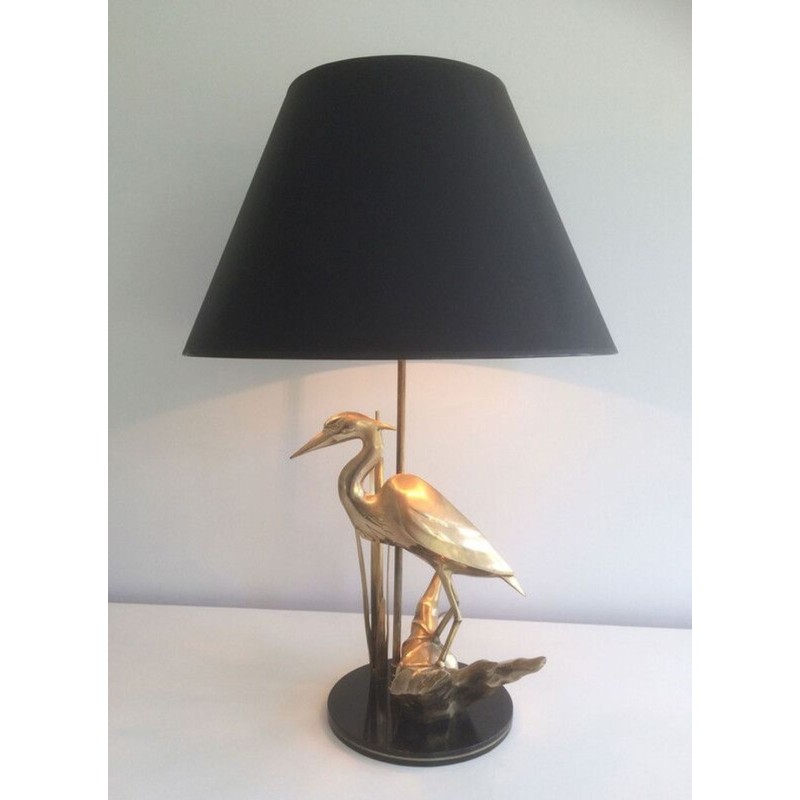Lampe de Table en Laiton Représentant un Héron, Travail Français, vers 1970