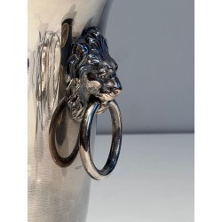 Silvered Metal Champagne Bucket with Lion's-Head Handles o | Maison Barrois