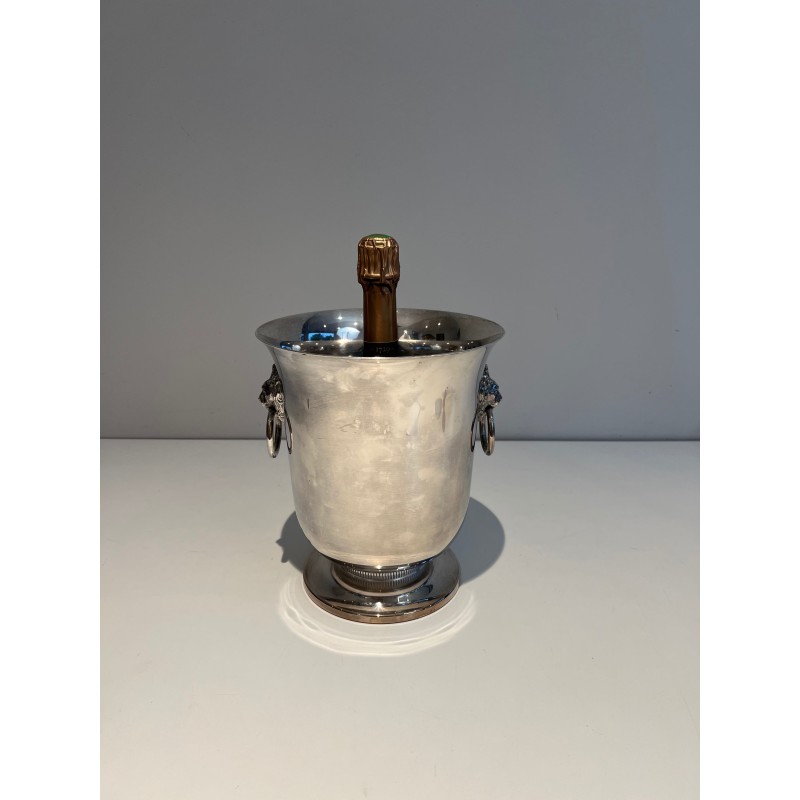 Silvered Metal Champagne Bucket with Lion's-Head Handles o | Maison Barrois