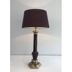 Lampe Cristal Rouge et Bronze Cisélé, Attr. Cristal & Bronze Paris, v.1940